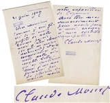 Claude Monet Autograph Letter Signed -- ...I will not deprive myself of the pleasure of coming to see your Cezanne exhibition...